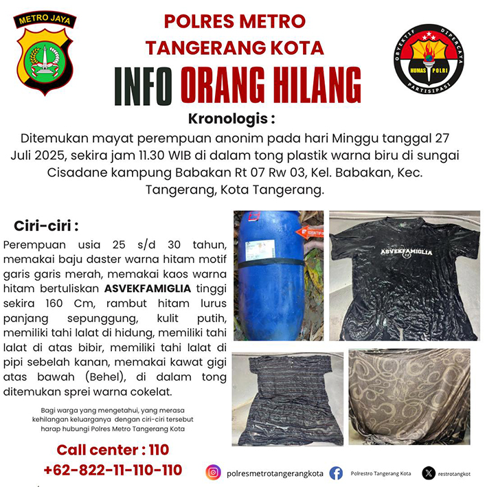 Selebaran wanita dalam drum di sungai cisadane